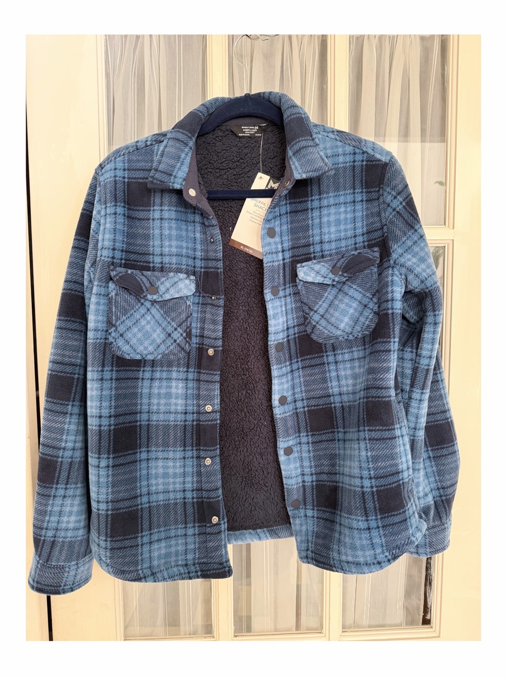 Blue & Navy Plaid Sherpa-Lined Shirt Jacket
